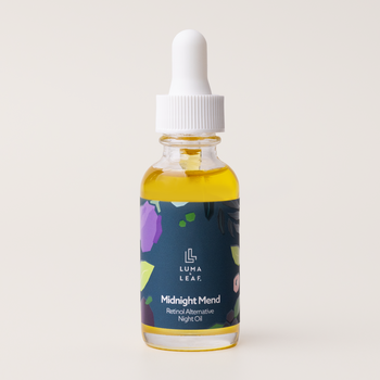 Luma & Leaf Midnight Mend bakuchiol night oil bottle, a natural retinol alternative