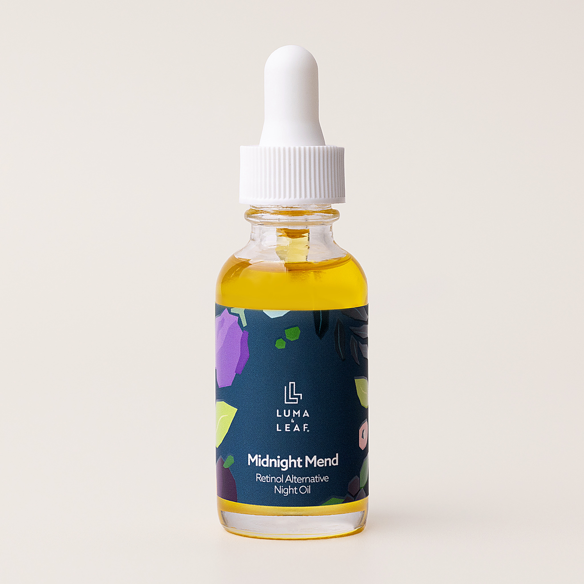 Luma & Leaf Midnight Mend bakuchiol night oil, dropper bottle