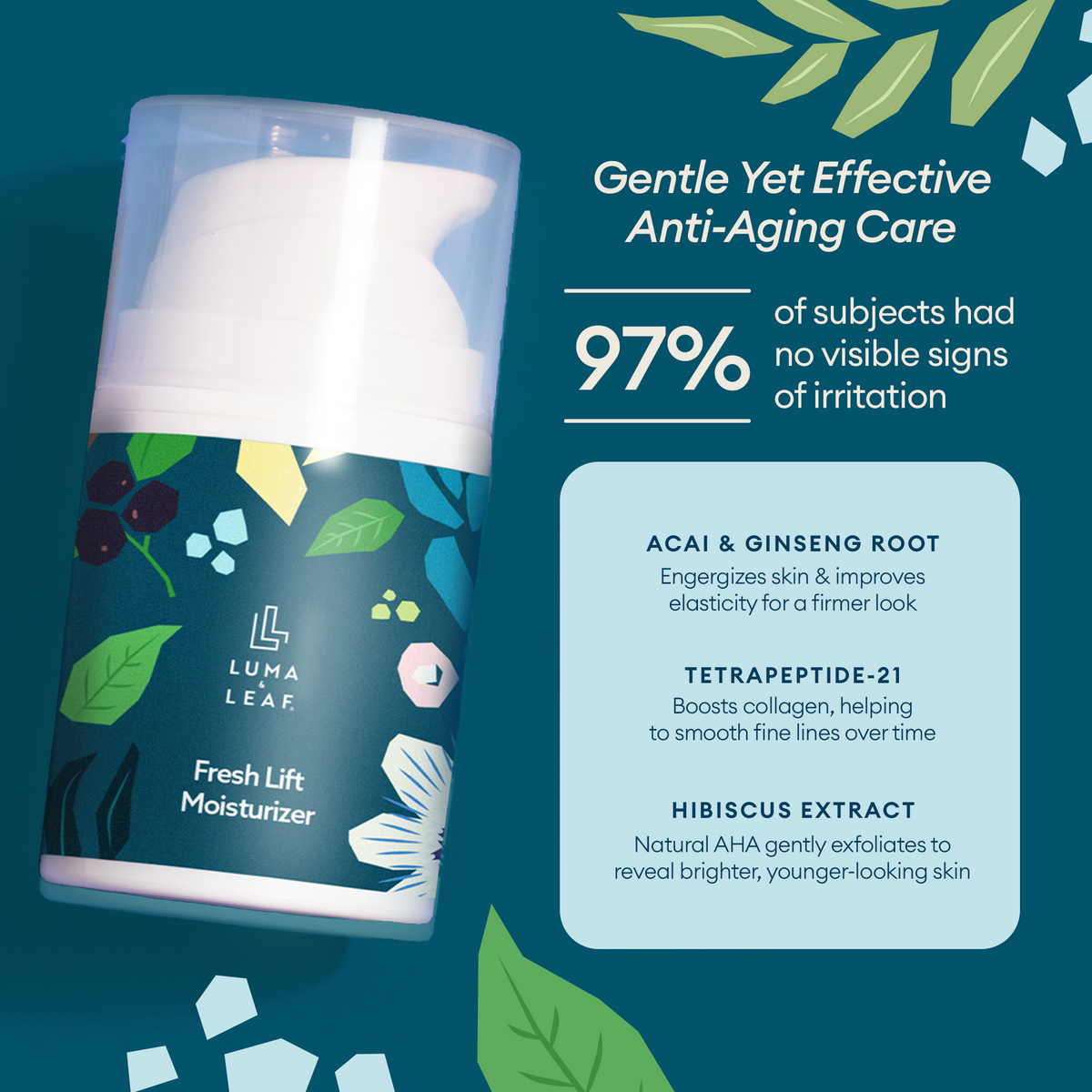 Fresh Lift firming moisturizer, peptide and hibiscus ingredient callouts