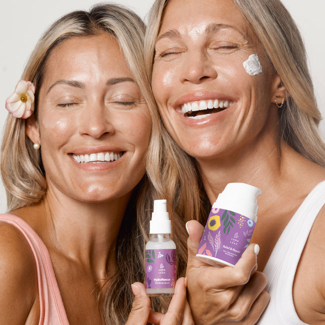 Two satisfied women using Luma and Leaf products