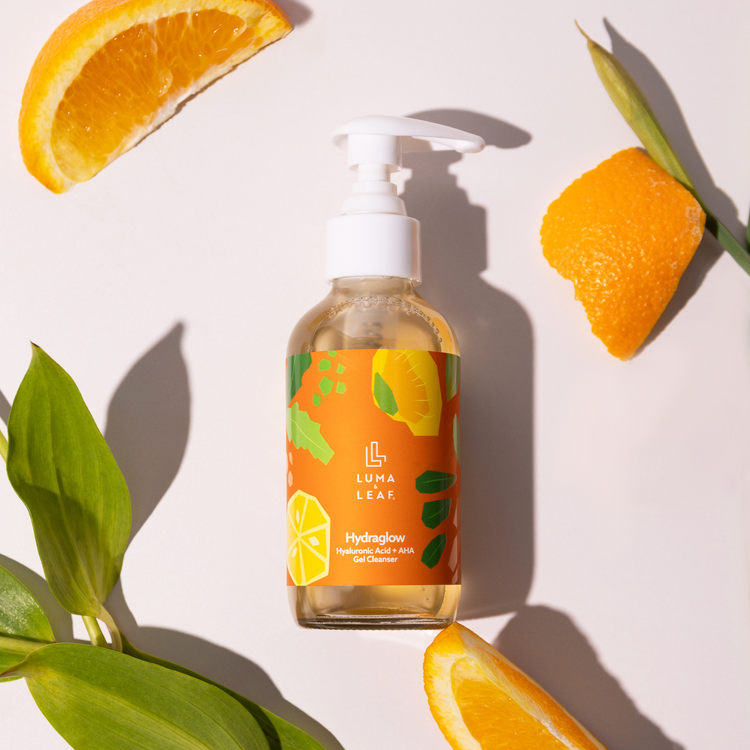 Hydraglow hyaluronic acid and AHA gel cleanser, vegan and cruelty free