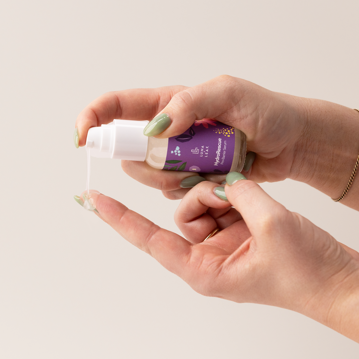 HydroRescue hydration serum held in hand to show size