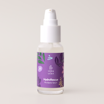 Luma & Leaf HydroRescue beta glucan hydration serum bottle for dry, sensitive skin