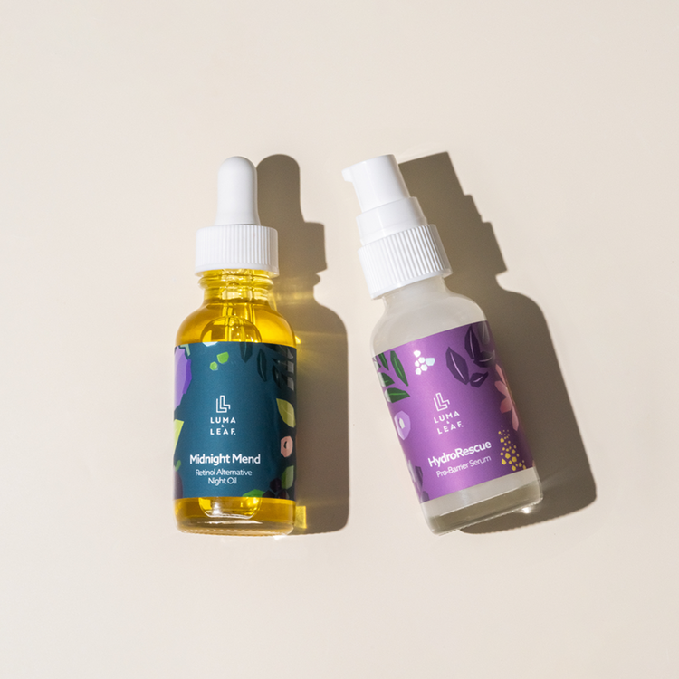 Luma & Leaf Twilight Tonic night duo with hydration serum and bakuchiol oil