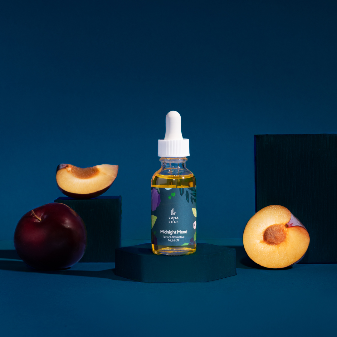 Midnight Mend bakuchiol night oil made with upcycled plum oil